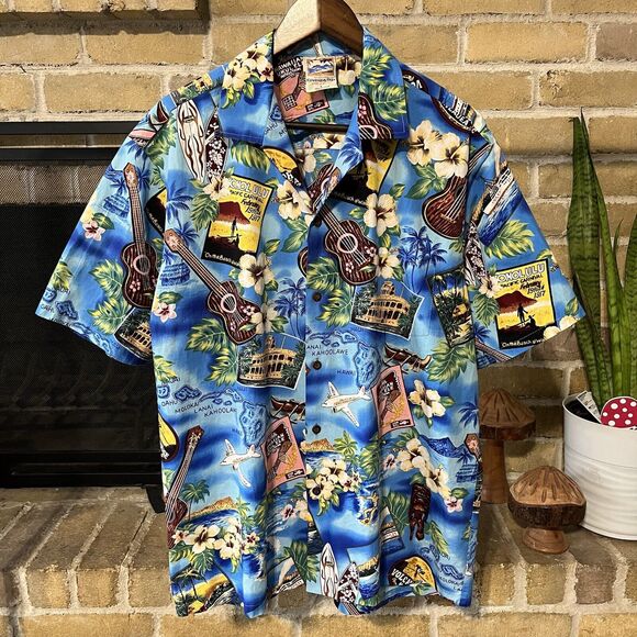 Vintage Hawaiian Togs Men’s Blue Paradise Aloha Shirt Size Large - Picture 1 of 5